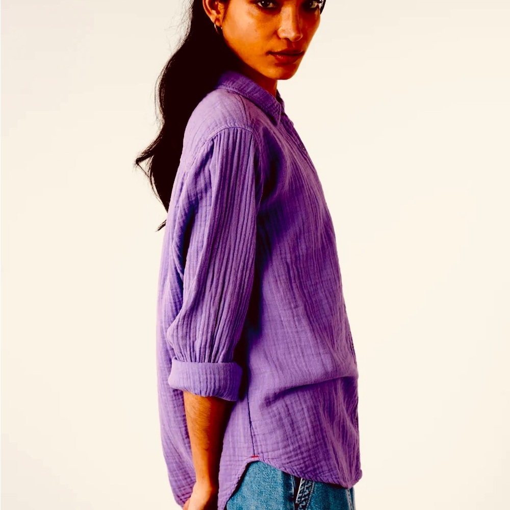 XiRENA Shirt Lovely Crinkled Cotton Muted Purple Shirt—Size Large